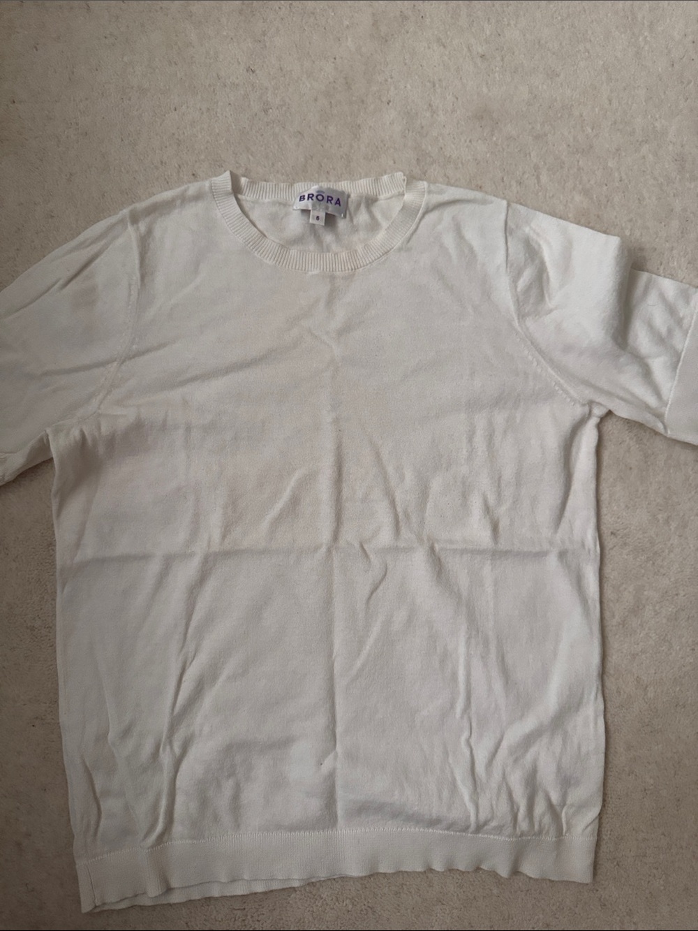 Brora Women's Cream Short Sleeve Knit Top - Lightweight Crew Neck